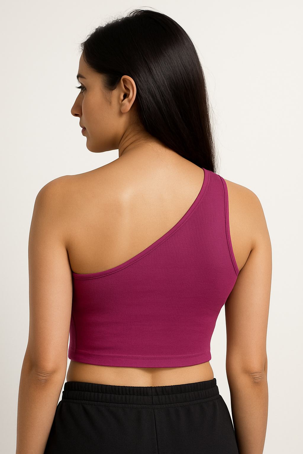 Magenta One-Shoulder Ribbed Crop Top