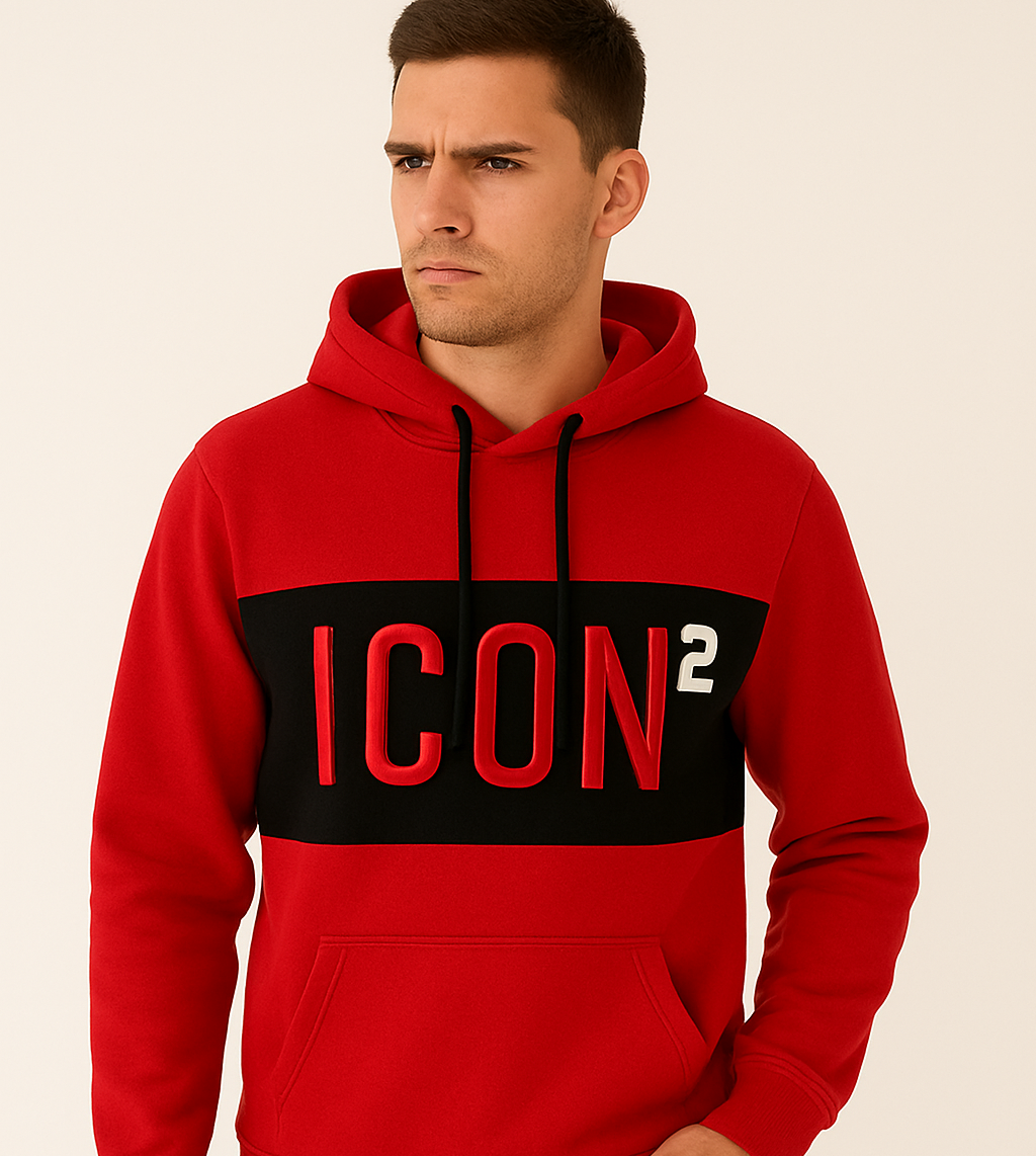 ICON² Bold Contrast Hoodie – Red & Black
