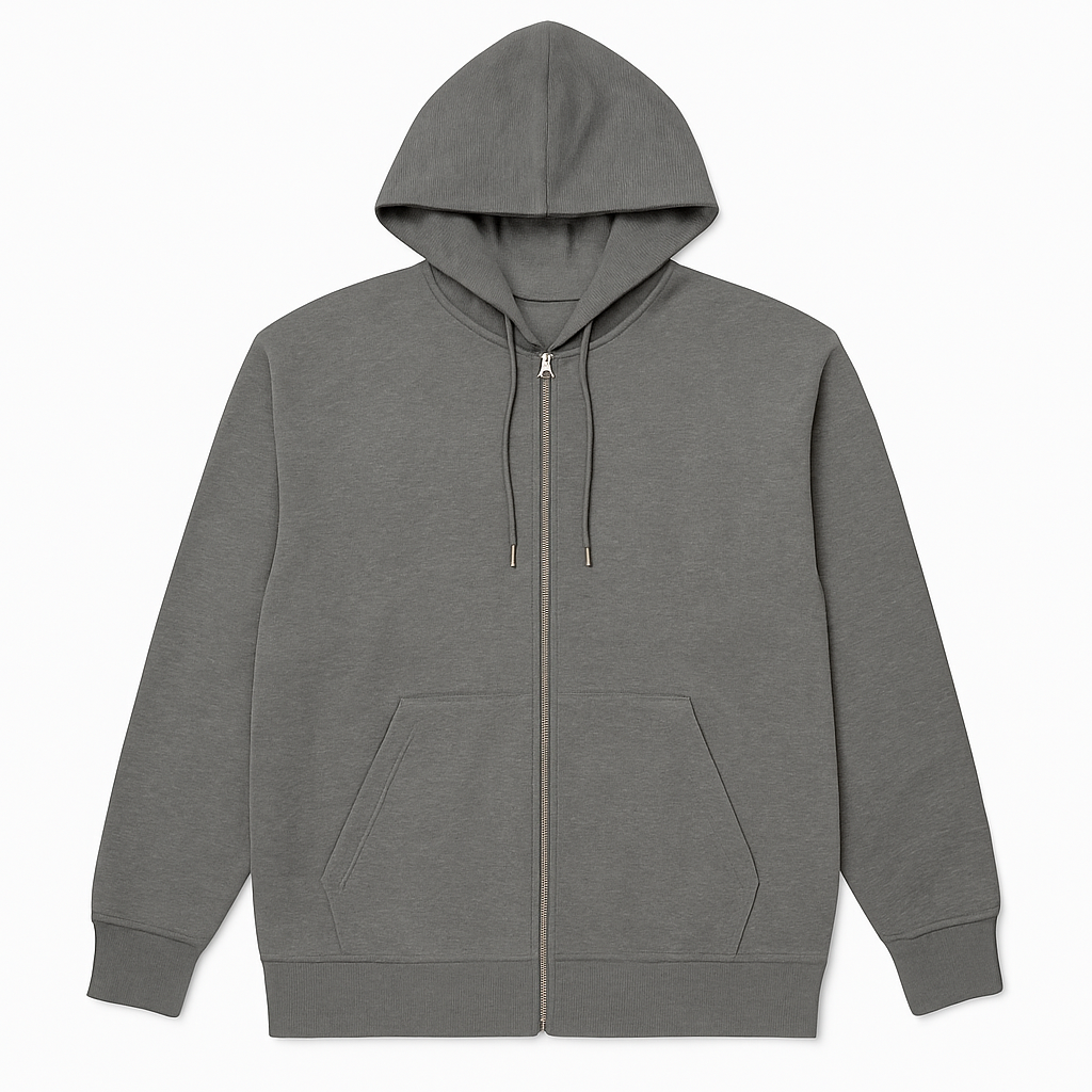 Grey Fleece Zipper Hoodie – Minimal & Cozy Style
