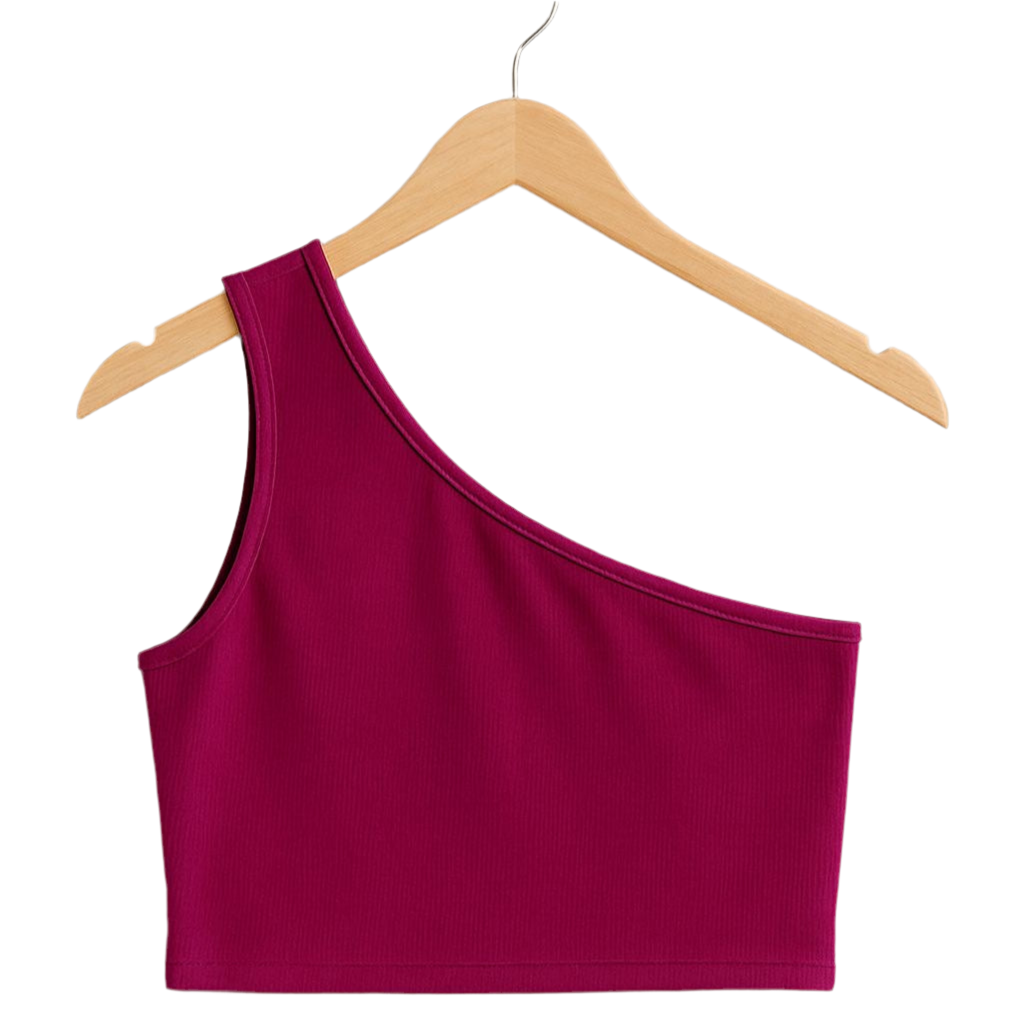 Magenta One-Shoulder Ribbed Crop Top