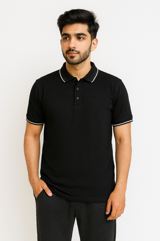 Elite Edge PK Polo – Textured & Durable PK Knit Fabric (Black)