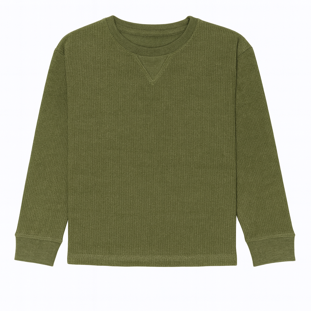 Big & Tall Olive Waffle Knit Thermal Long Sleeve Shirt