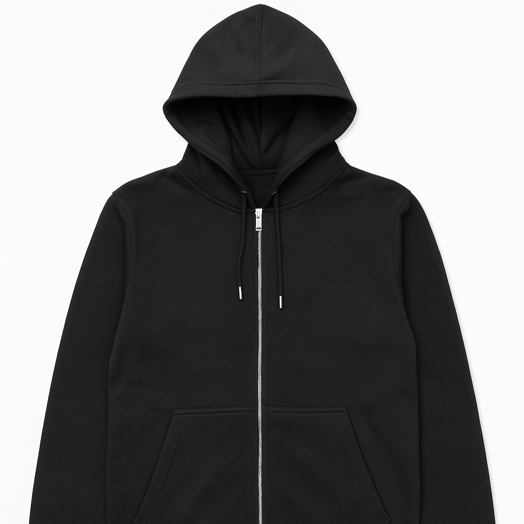 Black Fleece Zipper Hoodie – Classic Full-Zip Comfort