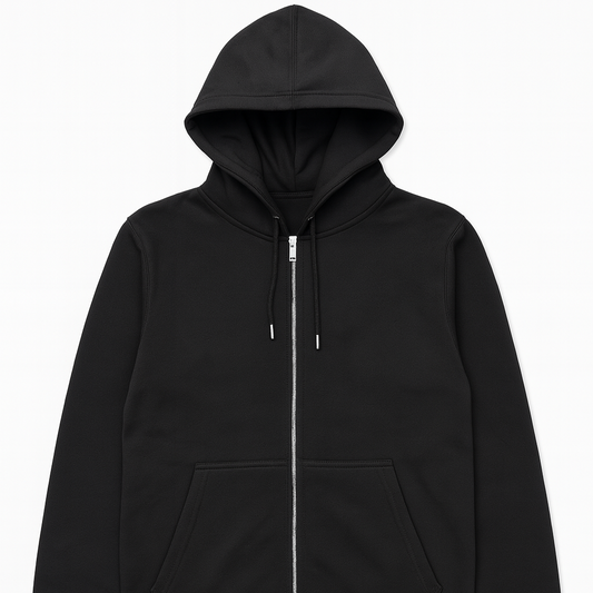 Black Fleece Zipper Hoodie – Classic Full-Zip Comfort