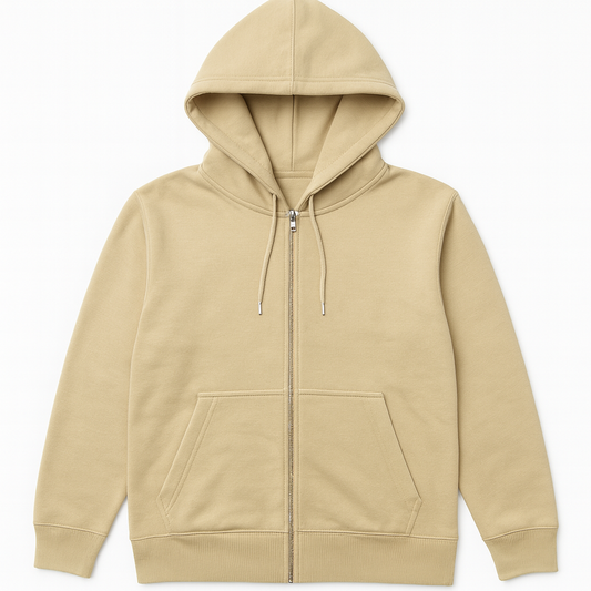 Beige Fleece Zipper Hoodie – Minimal & Cozy Style