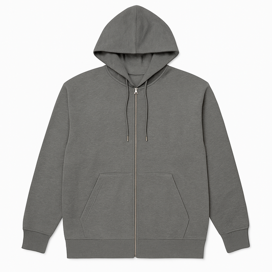 Grey Fleece Zipper Hoodie – Minimal & Cozy Style