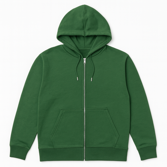 Bottle Green Fleece Zipper Hoodie – Minimal & Cozy Style