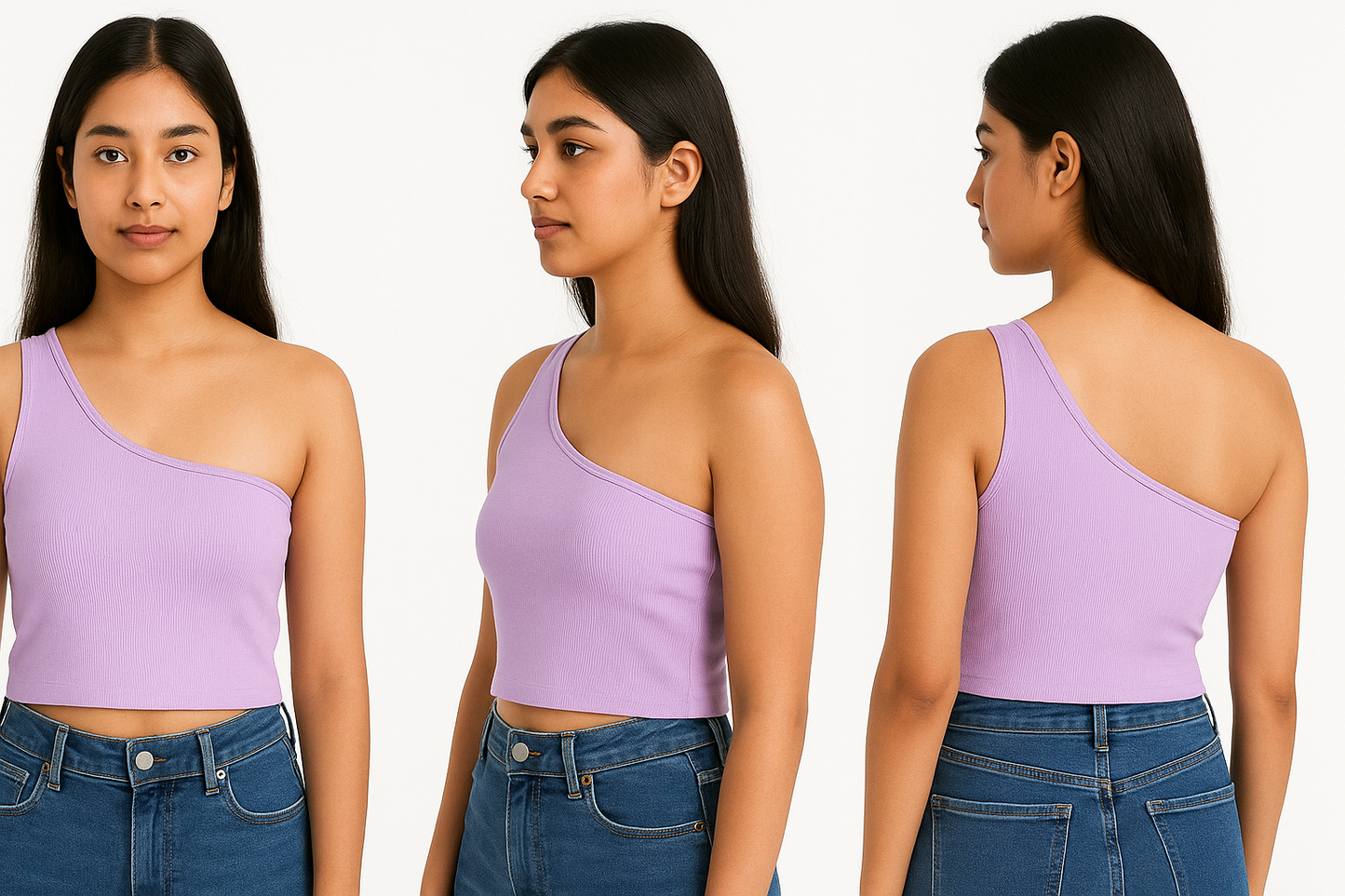 Lilac One-Shoulder Ribbed Crop Top